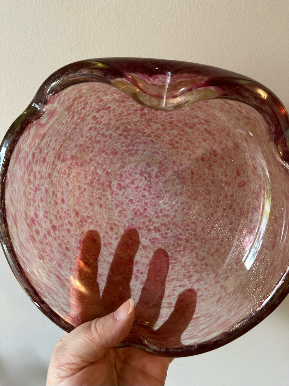 Handblown Iridescent Pink Glass Decorative Bowl - Picture 2 of 6